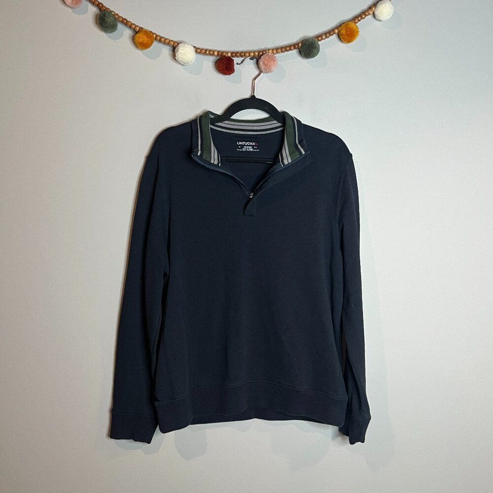 UnTuckIt navy blue quarter zip sweatshirt